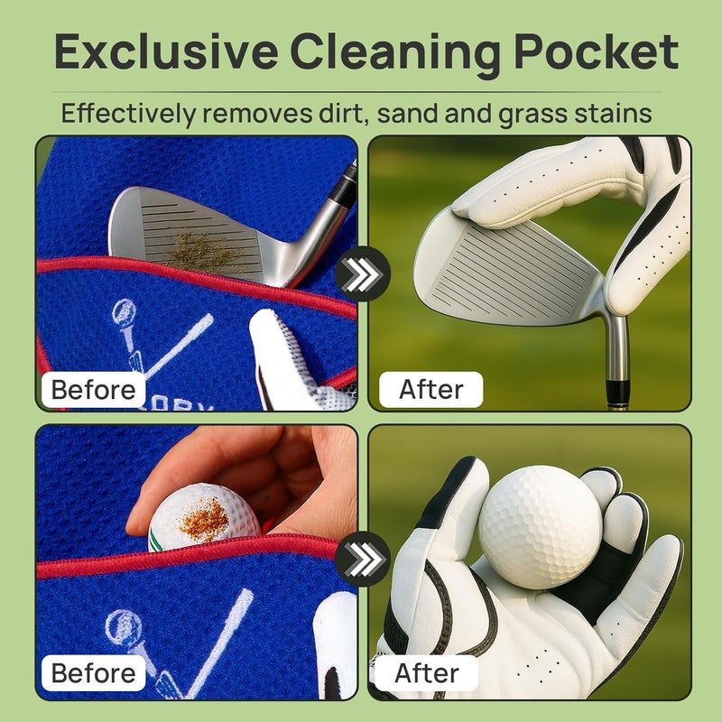 VIGLORY Magnetic Golf Towel - Exclusive Cleaning Pocket–18"x18"–Strong Magnet for Golf Cart or Clubs, Spot-Clean Design, Ultra Absorbent Waffle Microfiber–Golf Accessories & Gift for Men(Blue 1 Pack) - Image 4